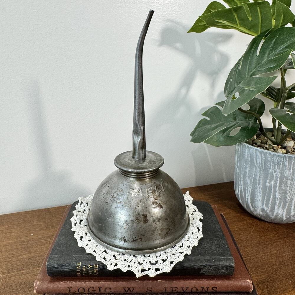 Vintage Eagle Tin Oil Can Thumb Pump Oiler High Straight Neck 6.75"